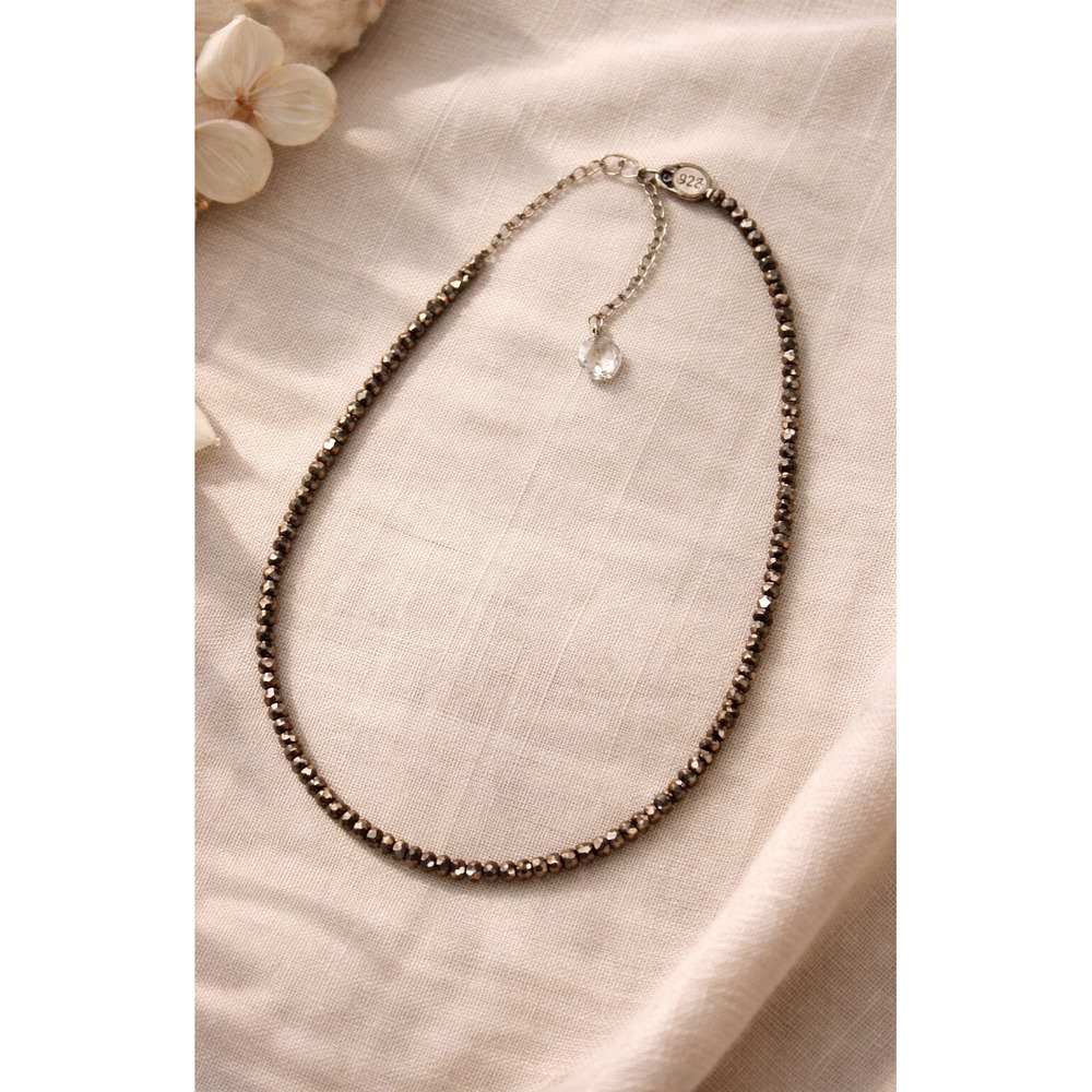 Y2K Sterling Silver VTG Faceted Bead Gemstone Necklaceβ Crystal Charm 16"